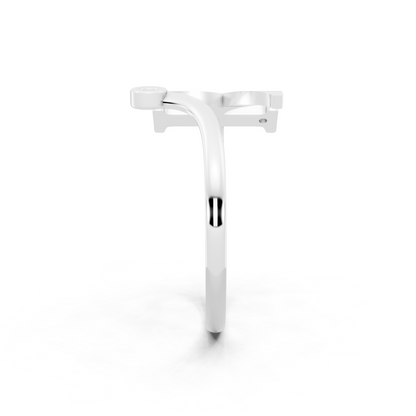 White Gold K Initial Ring with Lab Grown Diamond Accents - Sculptural Monogram Statement Ring