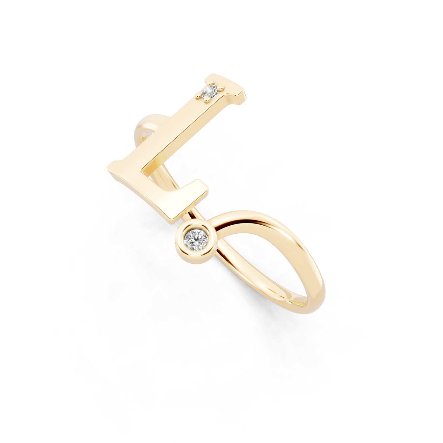 Yellow Gold Letter L  Lab Grown Diamond Ring – Modern Initial Statement Ring with Bezel Accent