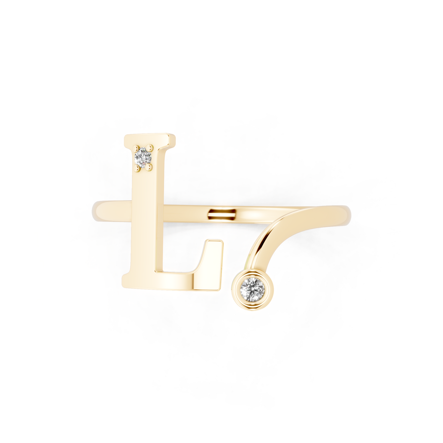 Yellow Gold Letter L  Lab Grown Diamond Ring – Modern Initial Statement Ring with Bezel Accent