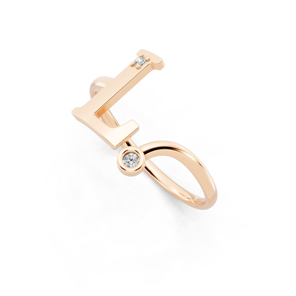 Rose Gold Letter L  Lab Grown Diamond Ring – Modern Initial Statement Ring with Bezel Accent