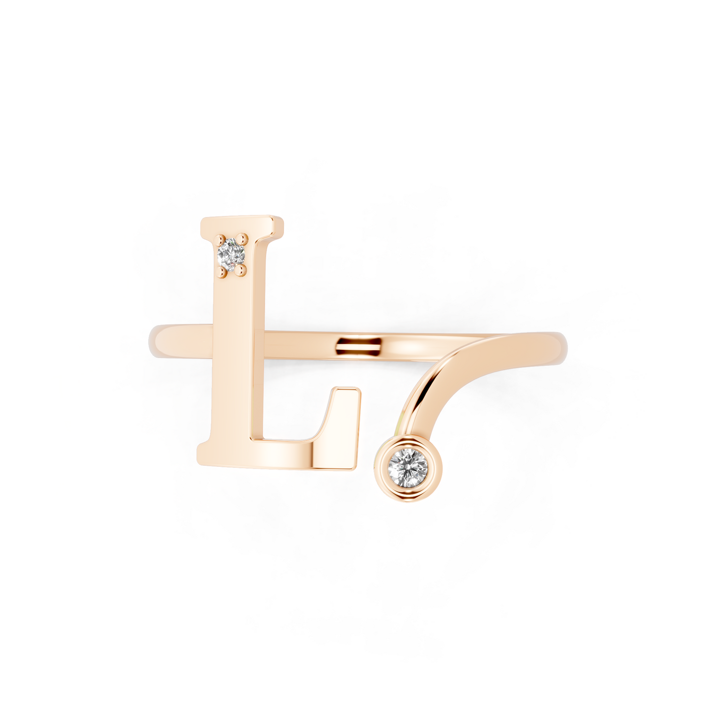 Rose Gold Letter L  Lab Grown Diamond Ring – Modern Initial Statement Ring with Bezel Accent