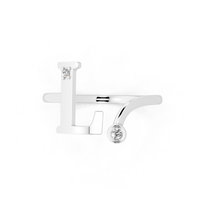 White Gold Letter L  Lab Grown Diamond Ring – Modern Initial Statement Ring with Bezel Accent