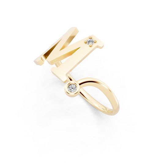 Yellow Gold Diamond Initial Ring - Elegant Monogram Statement Ring