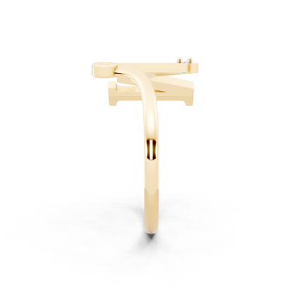 Yellow Gold Diamond Initial Ring - Elegant Monogram Statement Ring