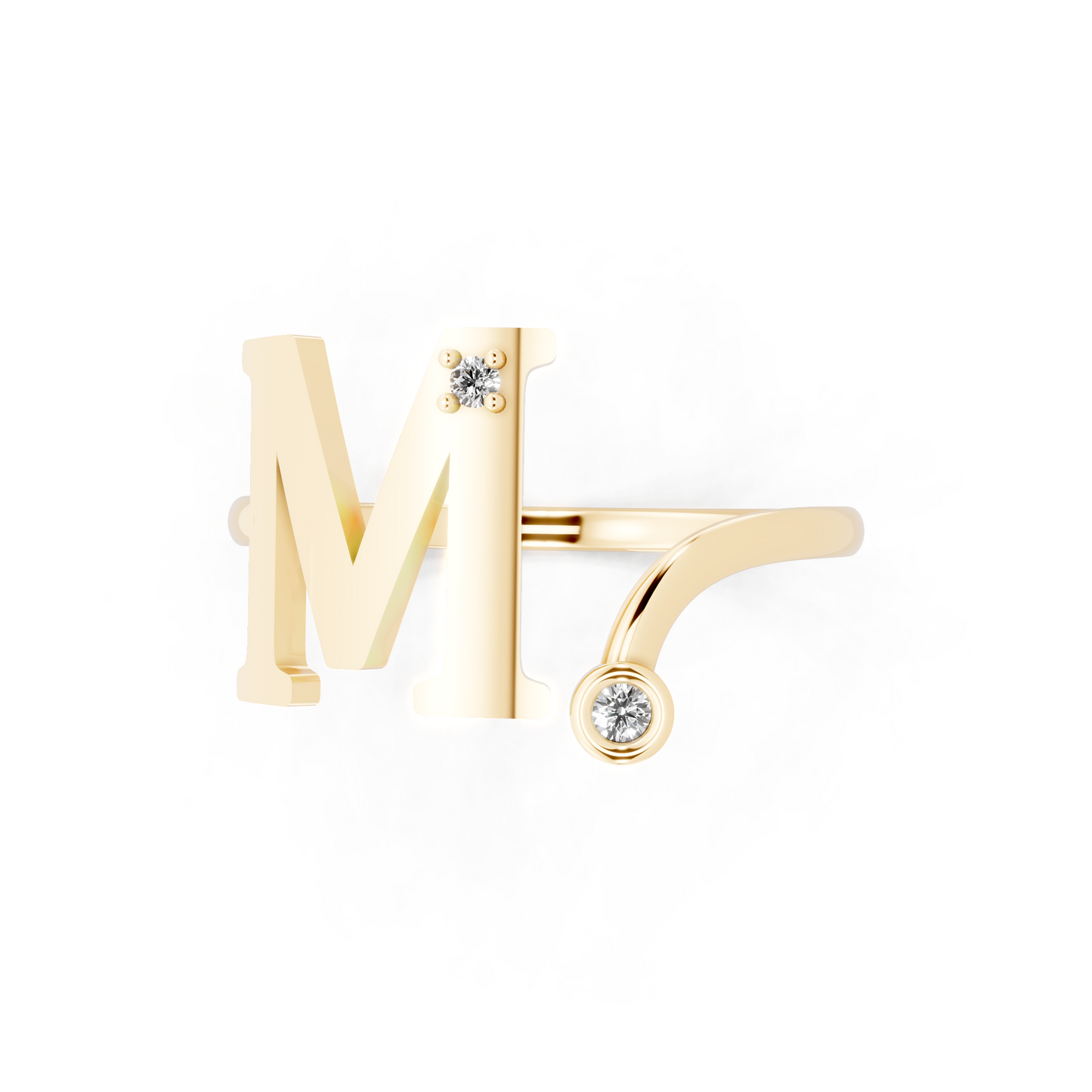 Yellow Gold Diamond Initial Ring - Elegant Monogram Statement Ring