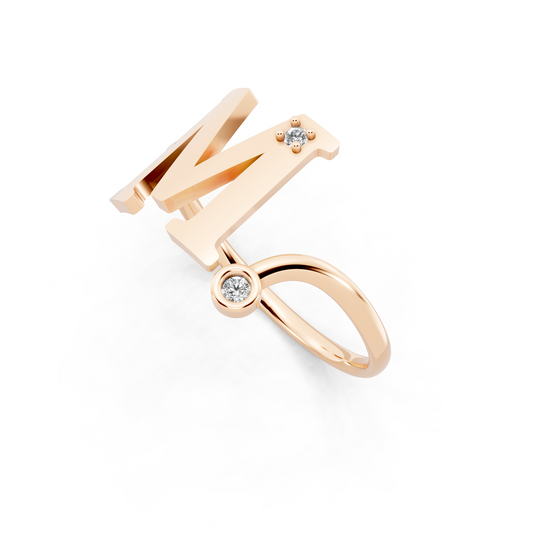 Rose Gold Diamond Initial Ring - Elegant Monogram Statement Ring
