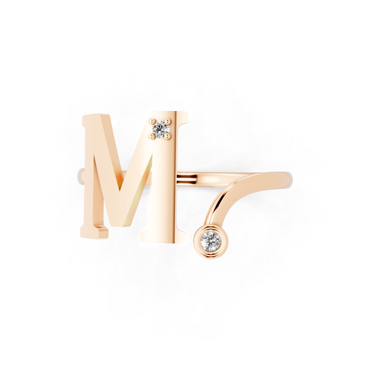Rose Gold Diamond Initial Ring - Elegant Monogram Statement Ring