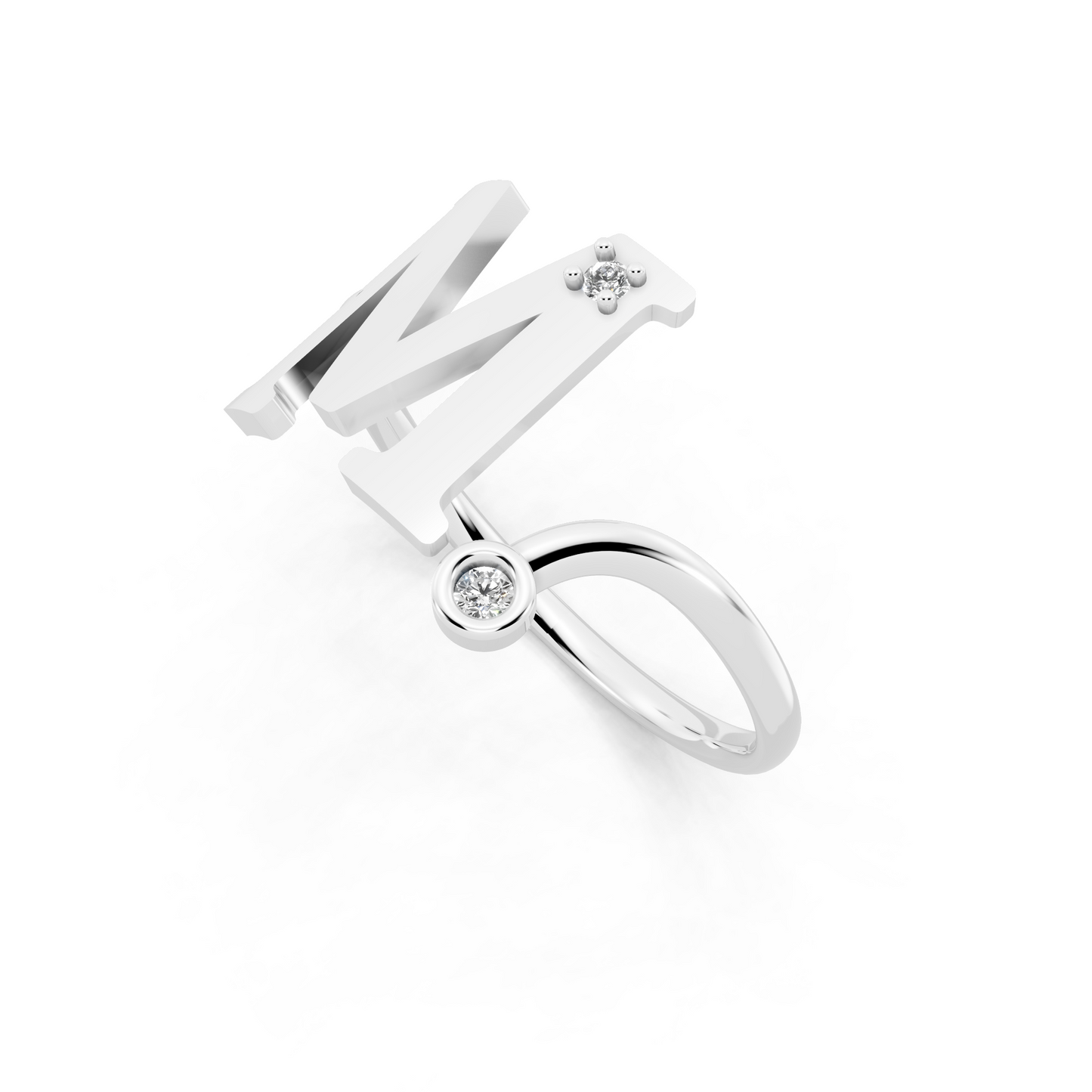 White Gold Diamond Initial Ring - Elegant Monogram Statement Ring