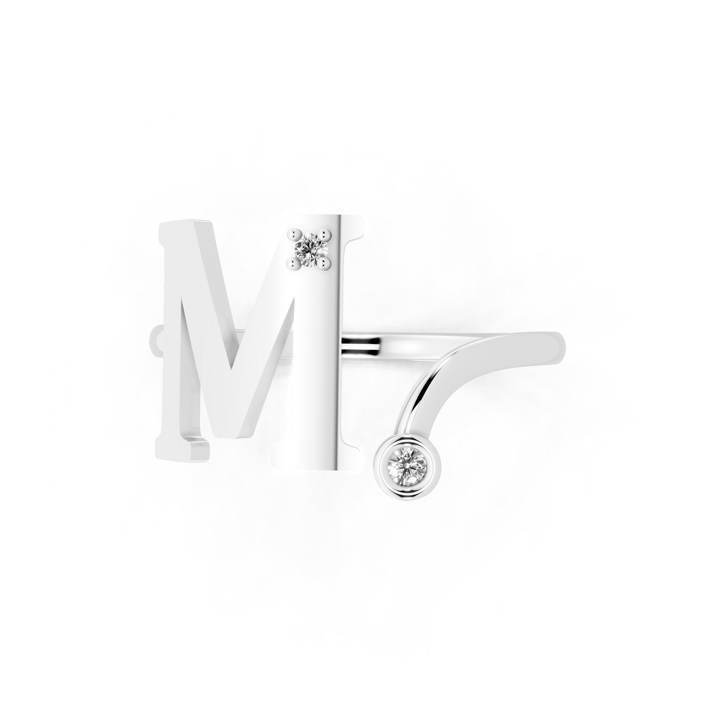 White Gold Diamond Initial Ring - Elegant Monogram Statement Ring