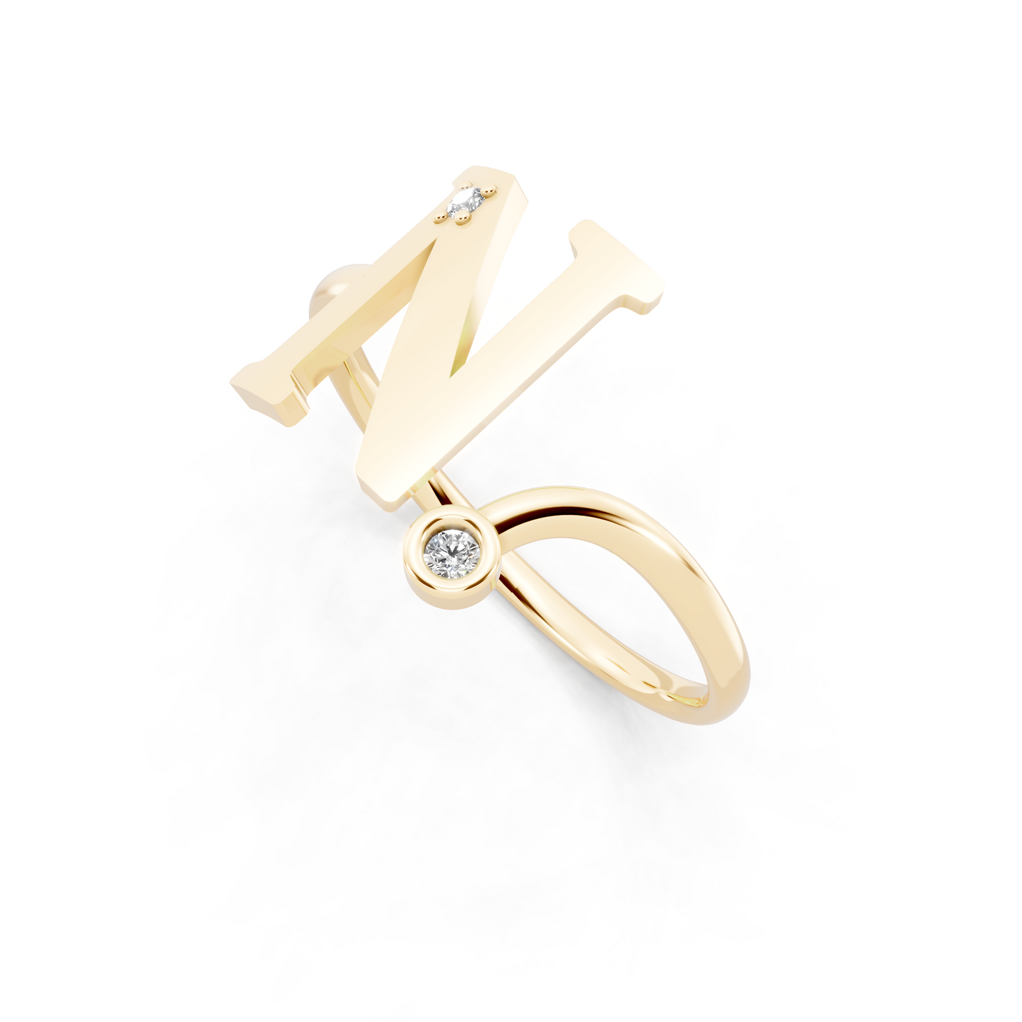 Yellow Gold Letter N Diamond Ring - Elegant Personalized Initial Jewelry