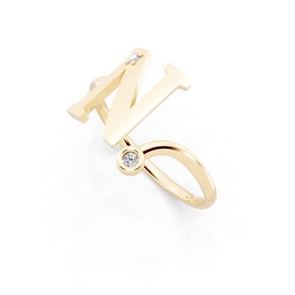 Yellow Gold Letter N Diamond Ring - Elegant Personalized Initial Jewelry