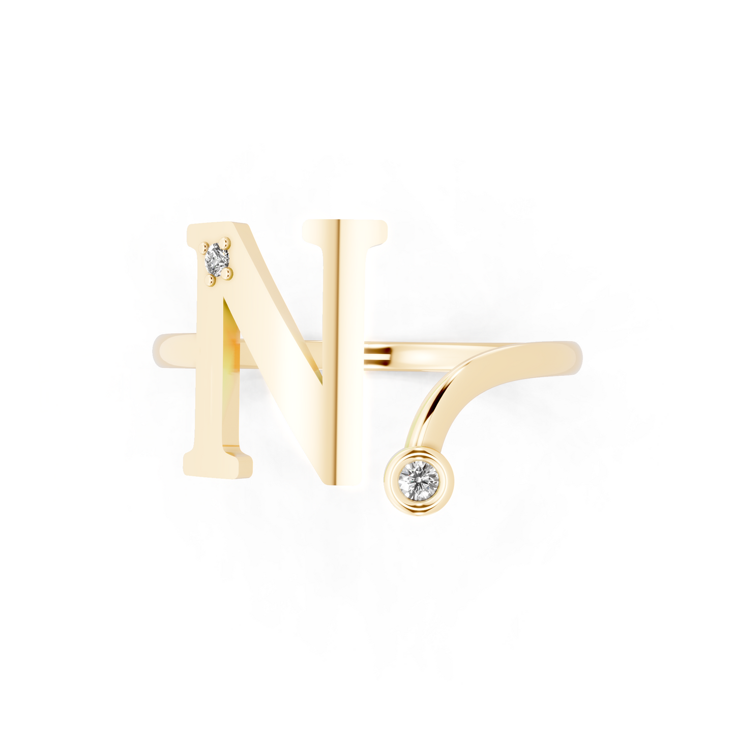 Yellow Gold Letter N Diamond Ring - Elegant Personalized Initial Jewelry