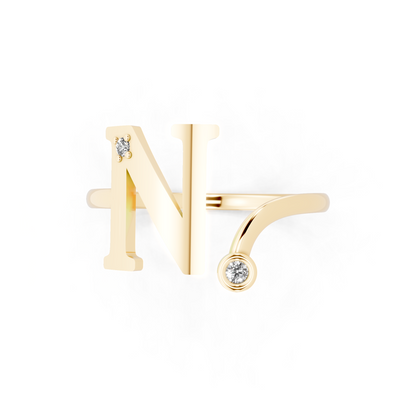 Yellow Gold Letter N Diamond Ring - Elegant Personalized Initial Jewelry