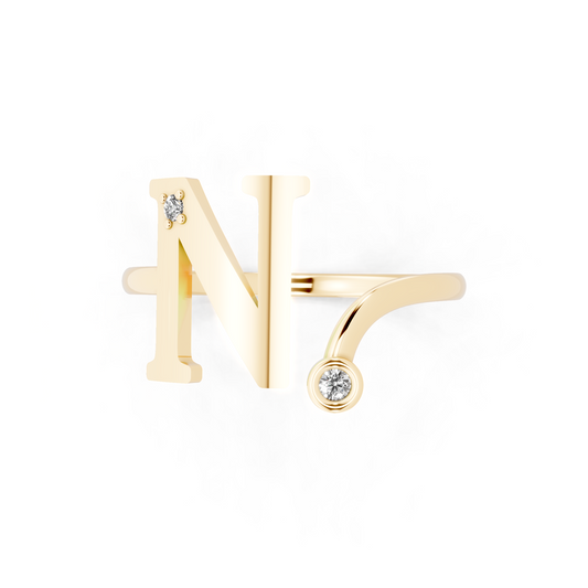 Yellow Gold Letter N Diamond Ring - Elegant Personalized Initial Jewelry