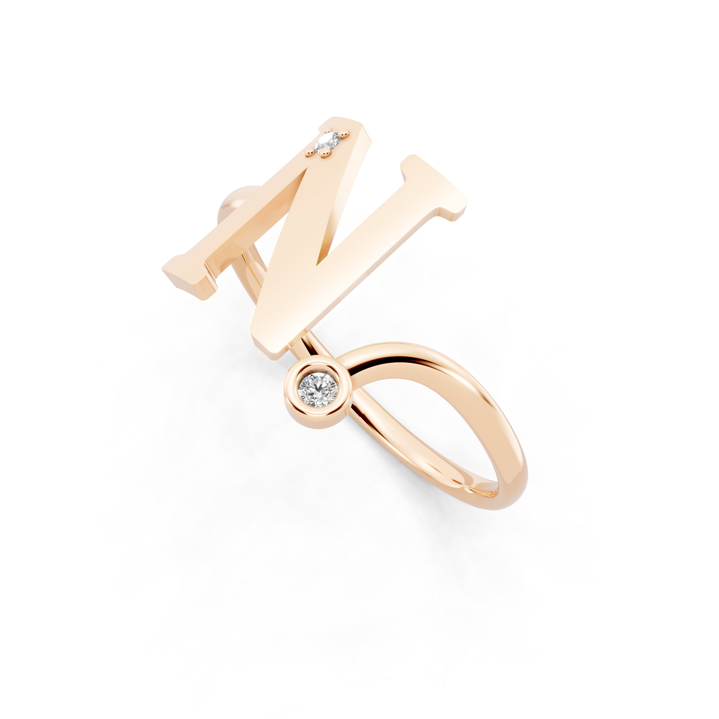 Rose Gold Letter N Diamond Ring - Elegant Personalized Initial Jewelry