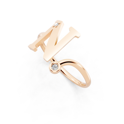 Rose Gold Letter N Diamond Ring - Elegant Personalized Initial Jewelry