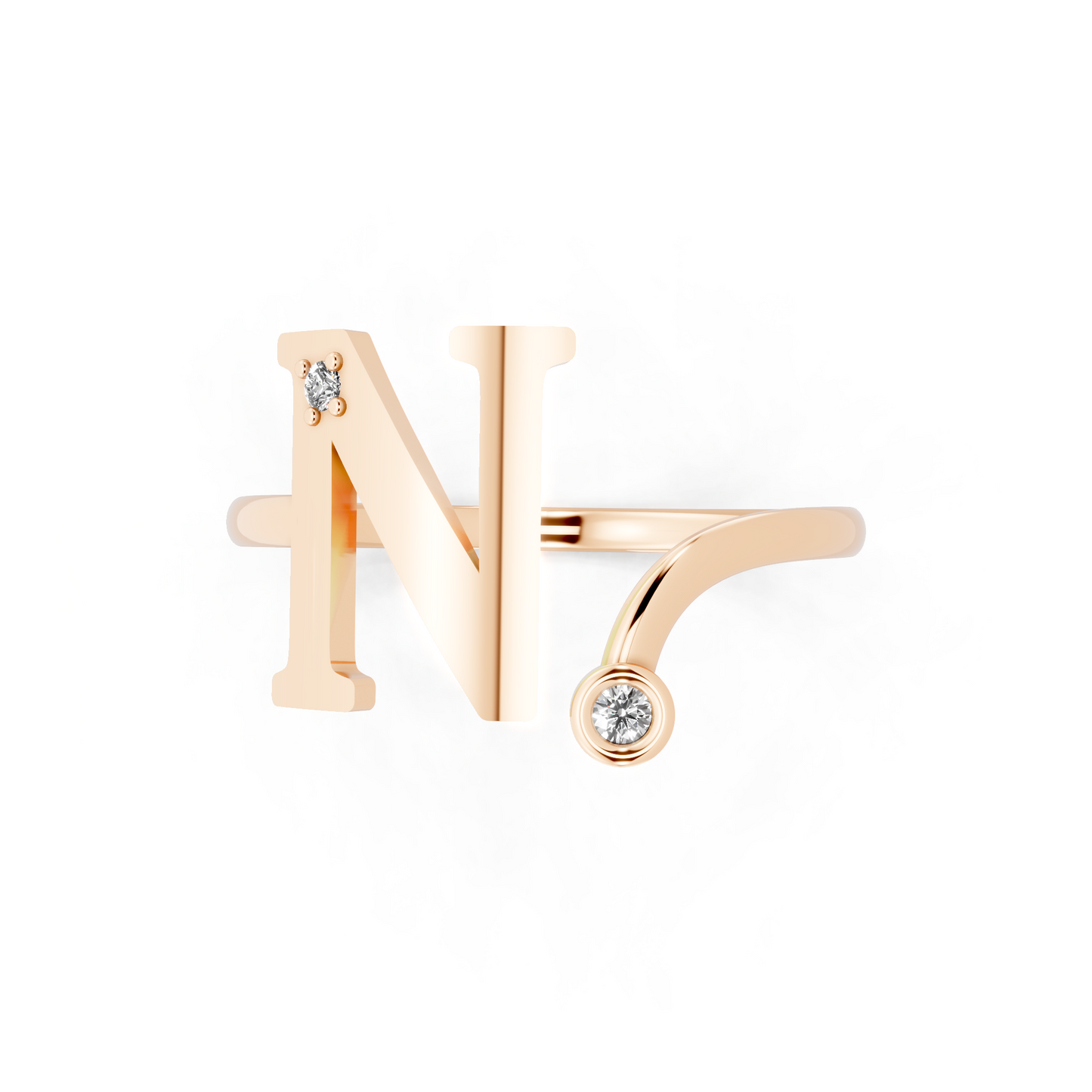 Rose Gold Letter N Diamond Ring - Elegant Personalized Initial Jewelry