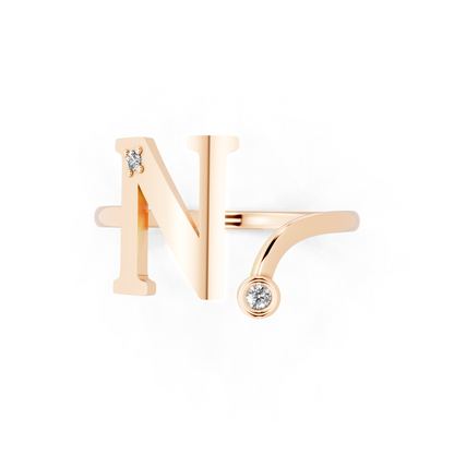 Rose Gold Letter N Diamond Ring - Elegant Personalized Initial Jewelry