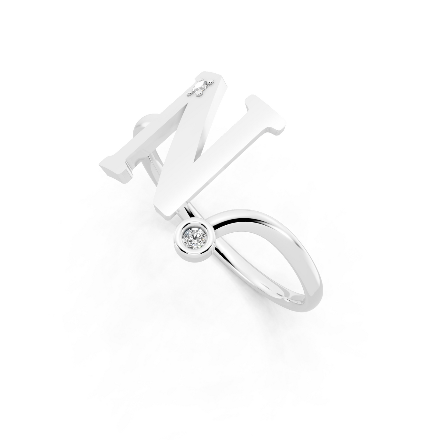 White Gold Letter N Diamond Ring - Elegant Personalized Initial Jewelry
