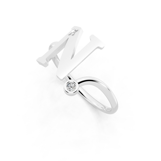 White Gold Letter N Diamond Ring - Elegant Personalized Initial Jewelry