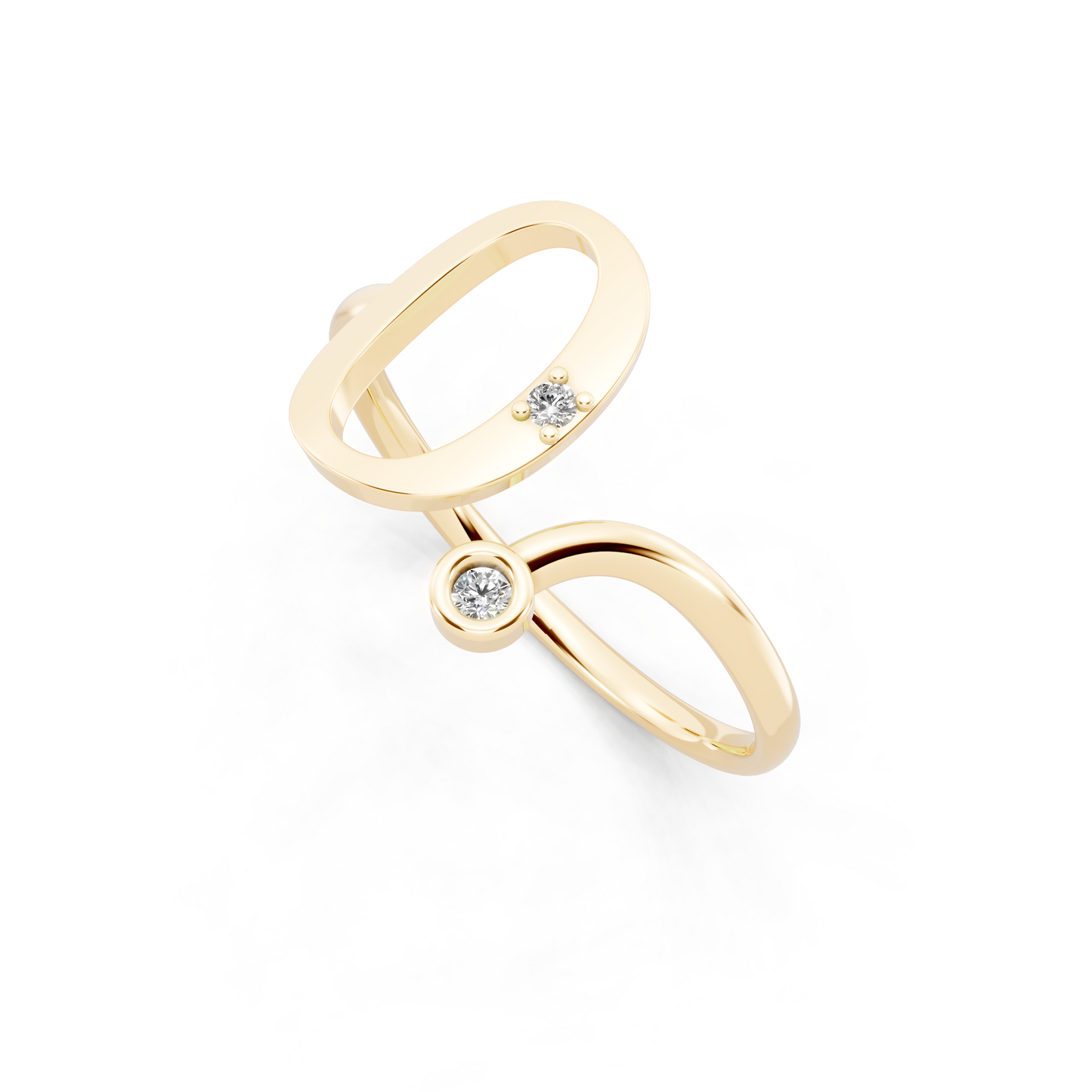 Yellow Gold Sculptural Open Diamond Ring - Modern Statement Elegance