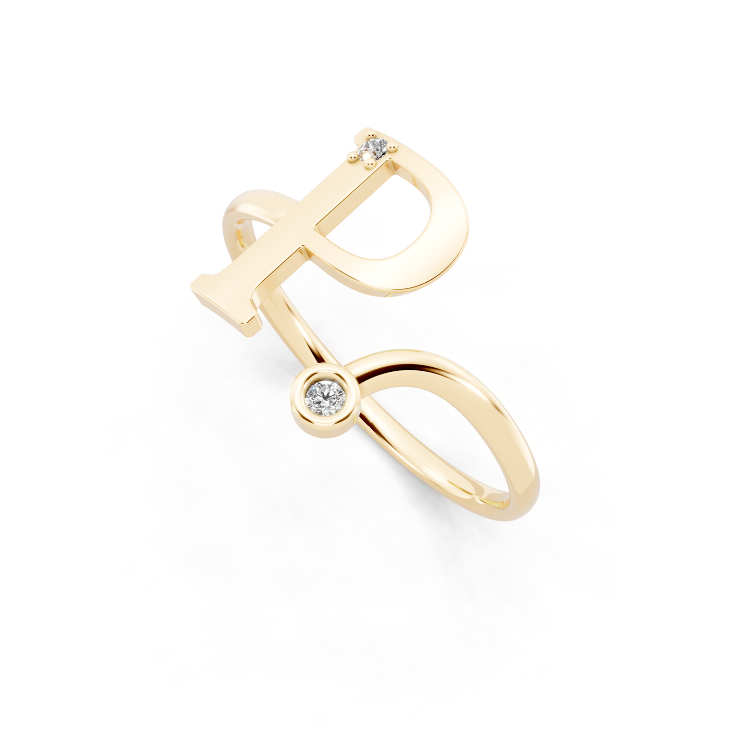 Yellow Gold Letterform Open Ring - Sculptural Diamond Accent Luxury