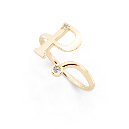 Yellow Gold Letterform Open Ring - Sculptural Diamond Accent Luxury