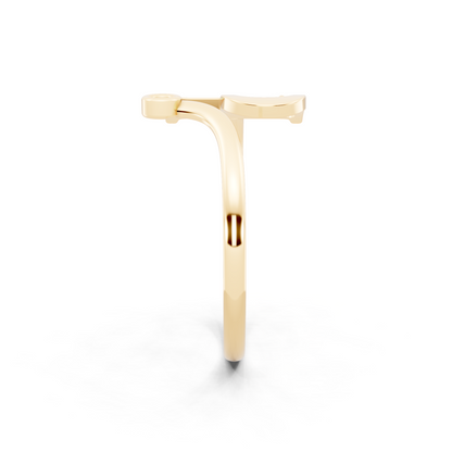 Yellow Gold Letterform Open Ring - Sculptural Diamond Accent Luxury