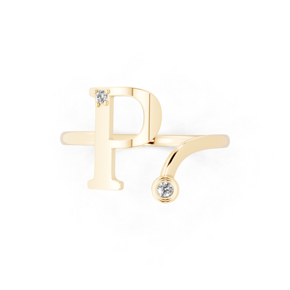 Yellow Gold Letterform Open Ring - Sculptural Diamond Accent Luxury