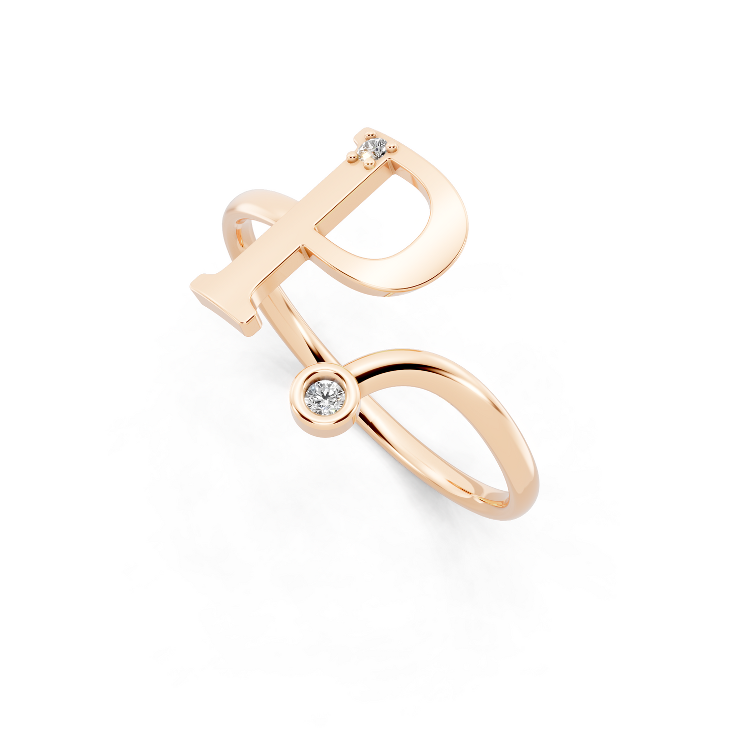 Rose Gold Letterform Open Ring - Sculptural Diamond Accent Luxury