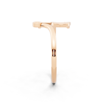Rose Gold Letterform Open Ring - Sculptural Diamond Accent Luxury
