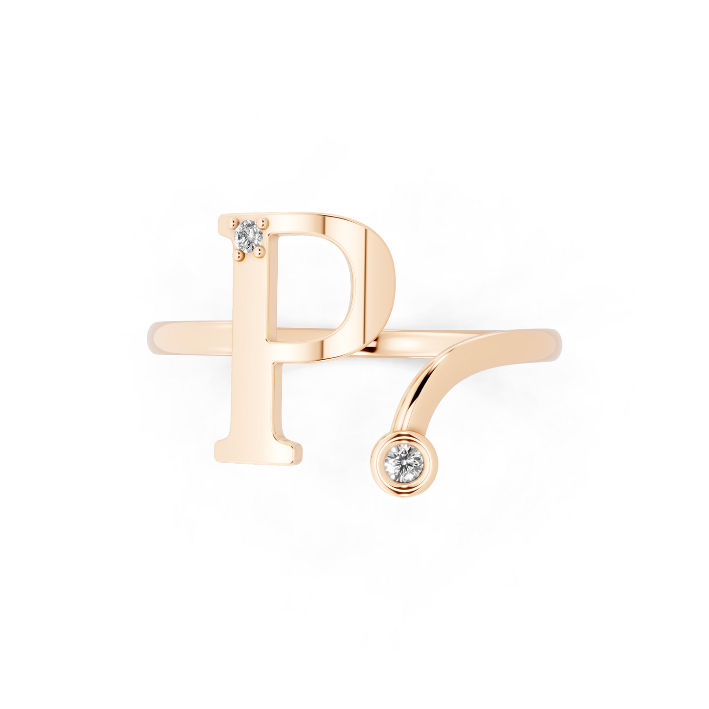 Rose Gold Letterform Open Ring - Sculptural Diamond Accent Luxury