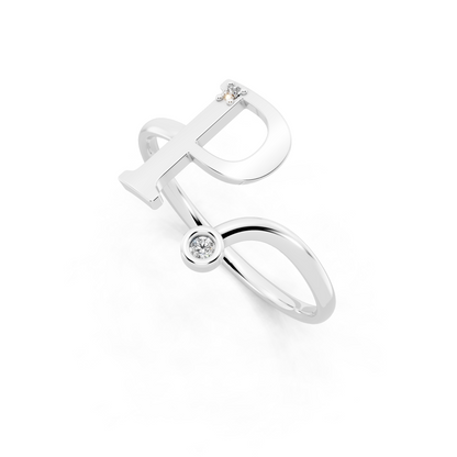 White Gold Letterform Open Ring - Sculptural Diamond Accent Luxury