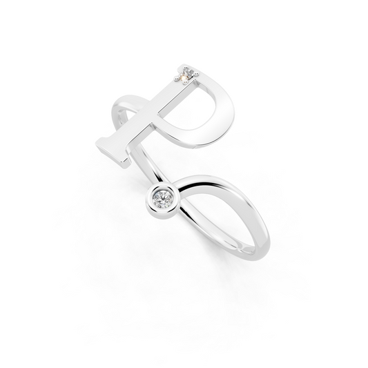 White Gold Letterform Open Ring - Sculptural Diamond Accent Luxury