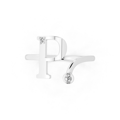 White Gold Letterform Open Ring - Sculptural Diamond Accent Luxury