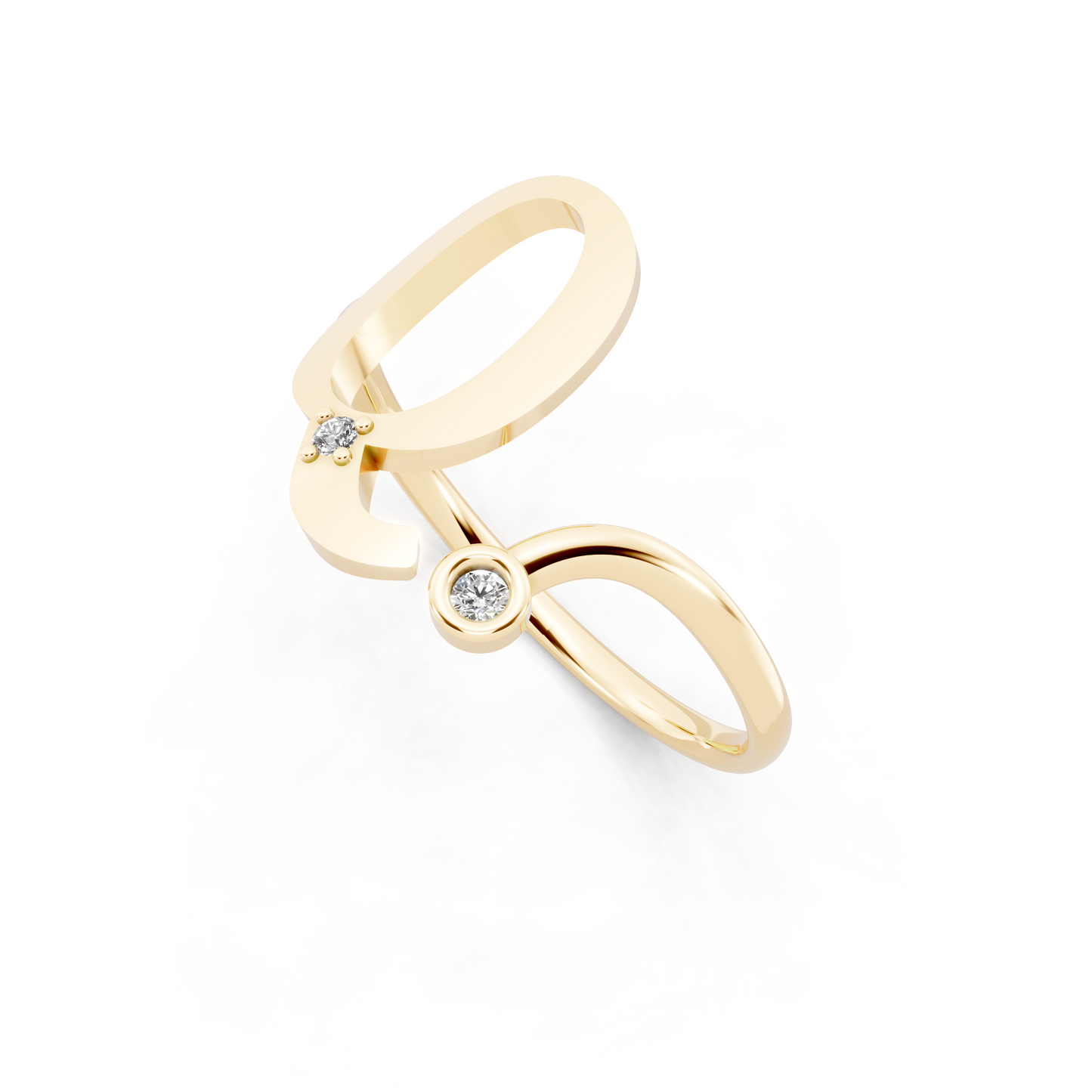 Yellow Gold Dual-Loop Open Ring - Sculptural Diamond Accent Luxury