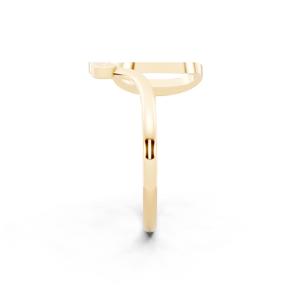 Yellow Gold Dual-Loop Open Ring - Sculptural Diamond Accent Luxury