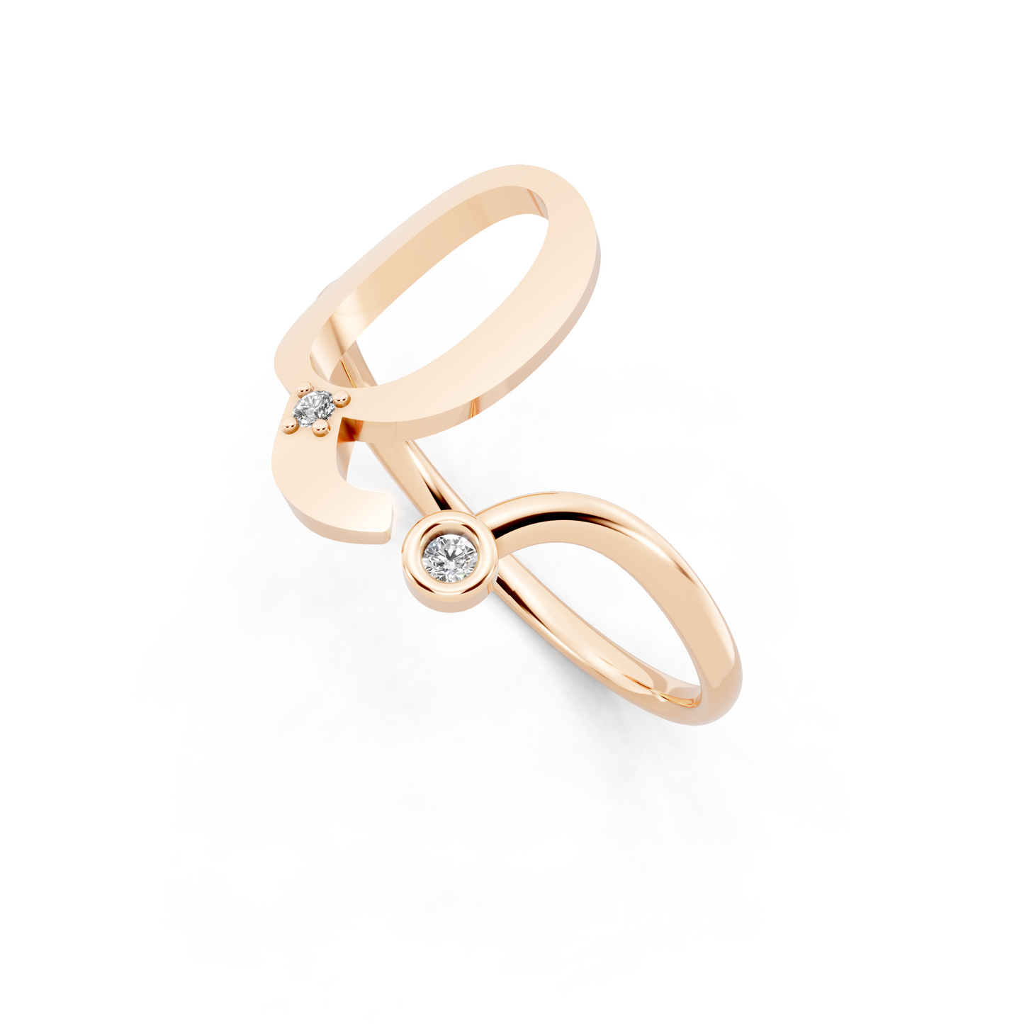 Rose Gold Dual-Loop Open Ring - Sculptural Diamond Accent Luxury