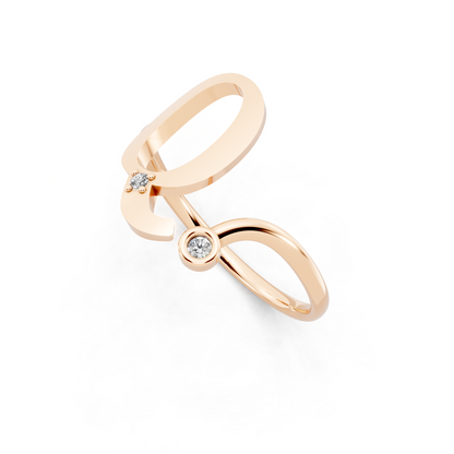 Rose Gold Dual-Loop Open Ring - Sculptural Diamond Accent Luxury