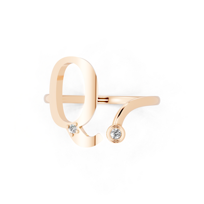 Rose Gold Dual-Loop Open Ring - Sculptural Diamond Accent Luxury