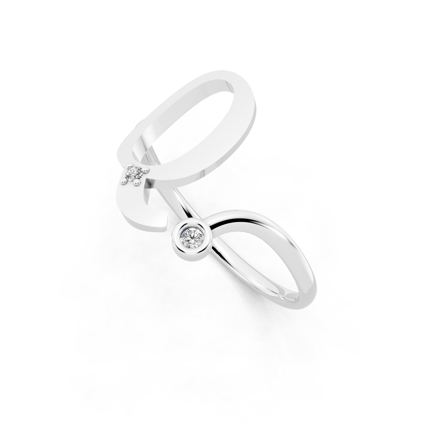 White Gold Dual-Loop Open Ring - Sculptural Diamond Accent Luxury