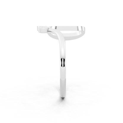 White Gold Dual-Loop Open Ring - Sculptural Diamond Accent Luxury