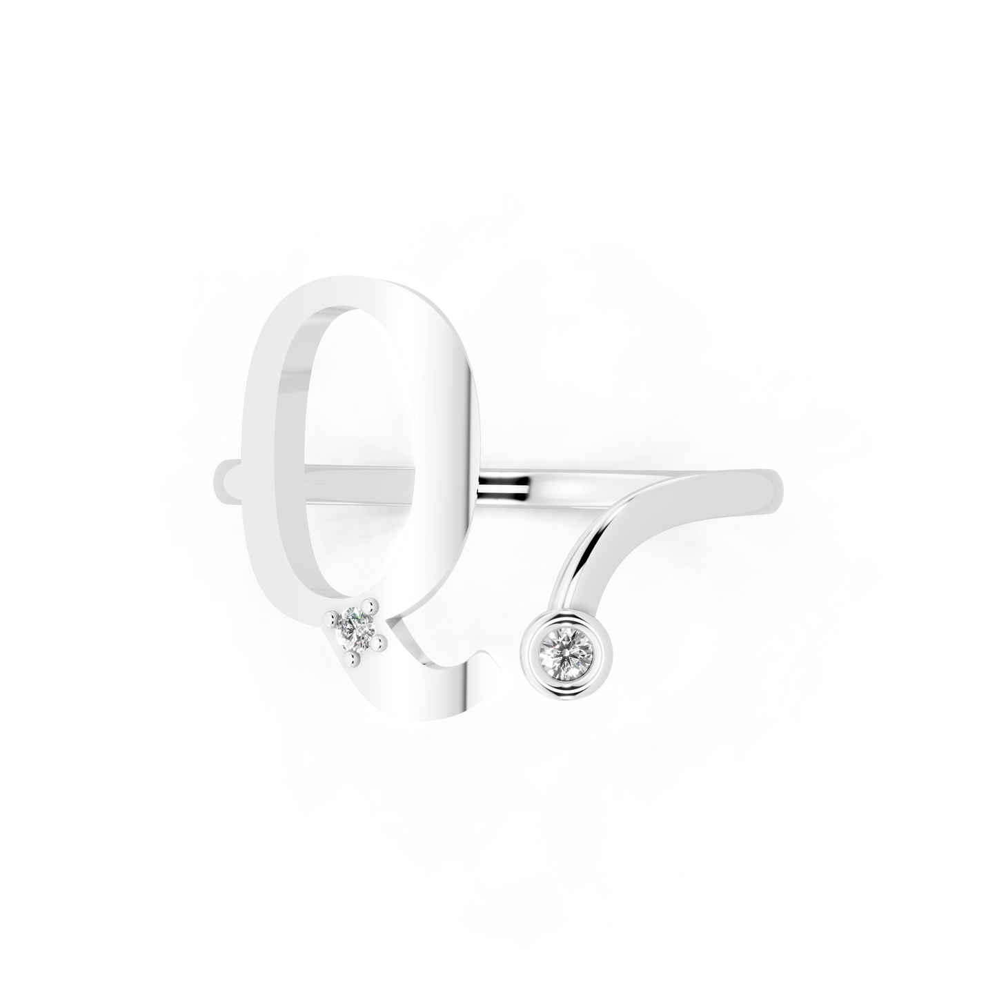 White Gold Dual-Loop Open Ring - Sculptural Diamond Accent Luxury