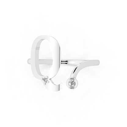 White Gold Dual-Loop Open Ring - Sculptural Diamond Accent Luxury