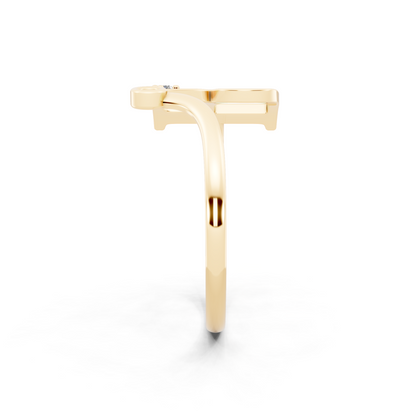 Yellow Gold R Initial Diamond Ring - Modern Monogram Open Band Luxury
