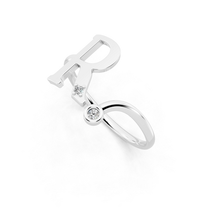 Rose Gold R Initial Diamond Ring - Modern Monogram Open Band Luxury