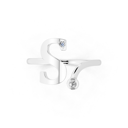 Modern Bypass Statement Ring  with Elegant White Stones