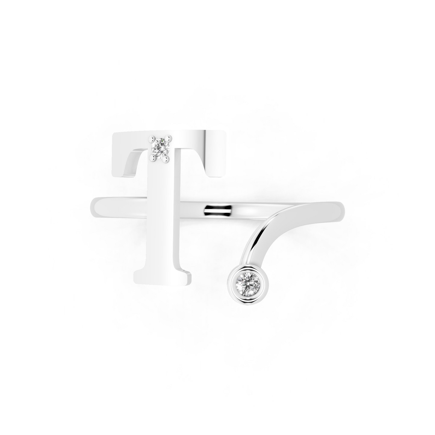 Geometric T-Bar Open Ring with Elegant White Stone Detail