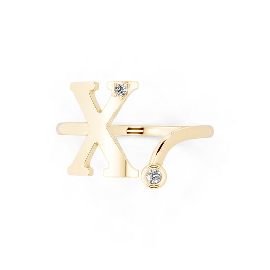 Signature X Silhouette Open Ring  with Round White Stone Detail