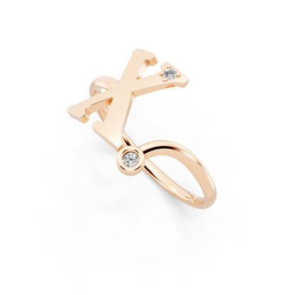 Signature X Silhouette Open Ring  with Round White Stone Detail